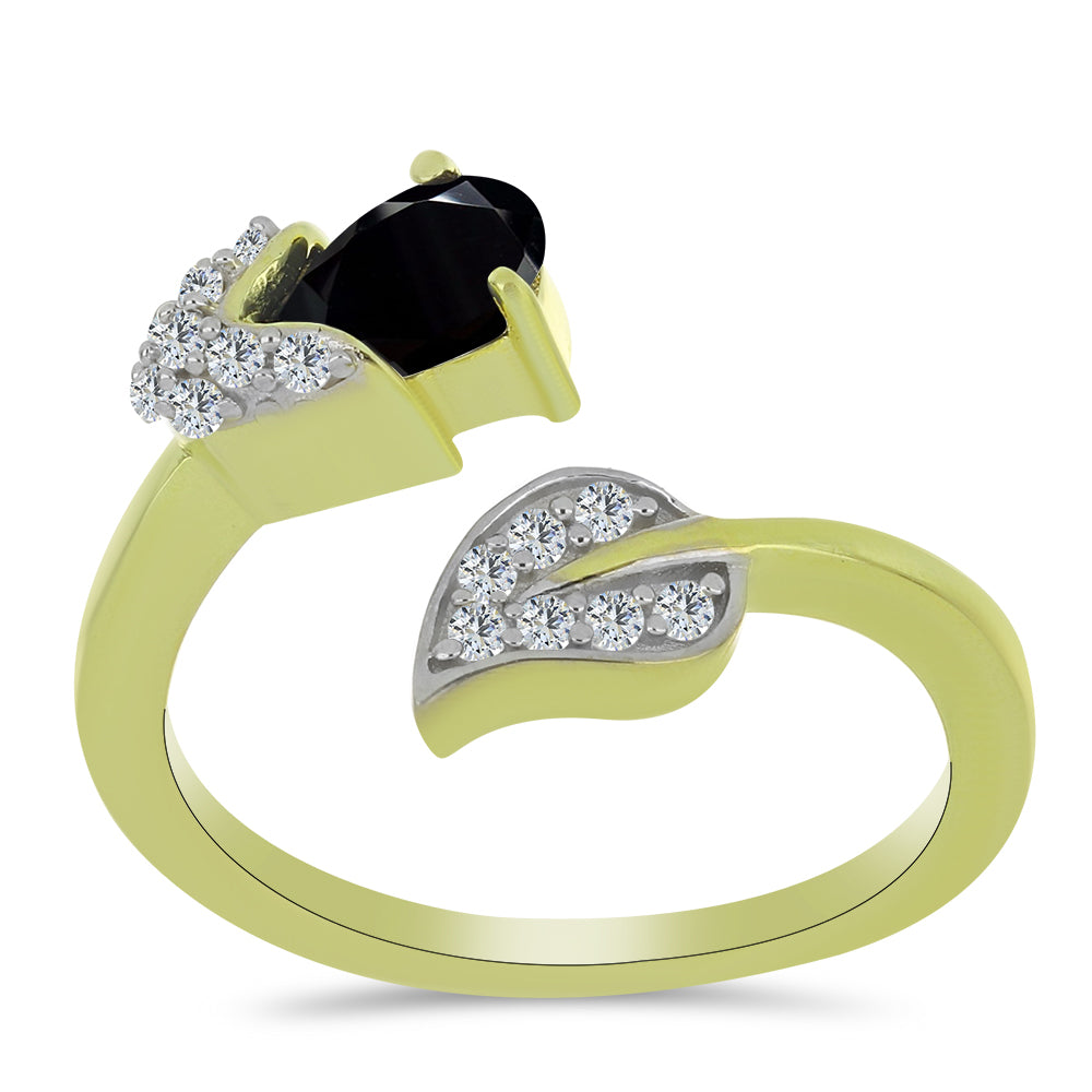 Pozlátený Strieborný Prsteň s Čiernym Spinelom a Bielym Topásom