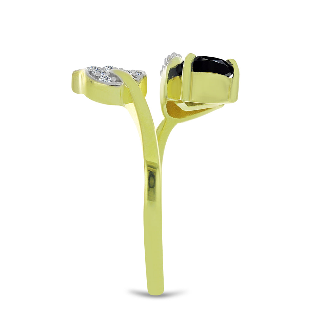 Pozlátený Strieborný Prsteň s Čiernym Spinelom a Bielym Topásom 4 