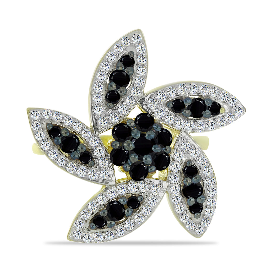 Pozlátený Strieborný Prsteň s Čiernym Spinelom a Bielym Topásom 1 