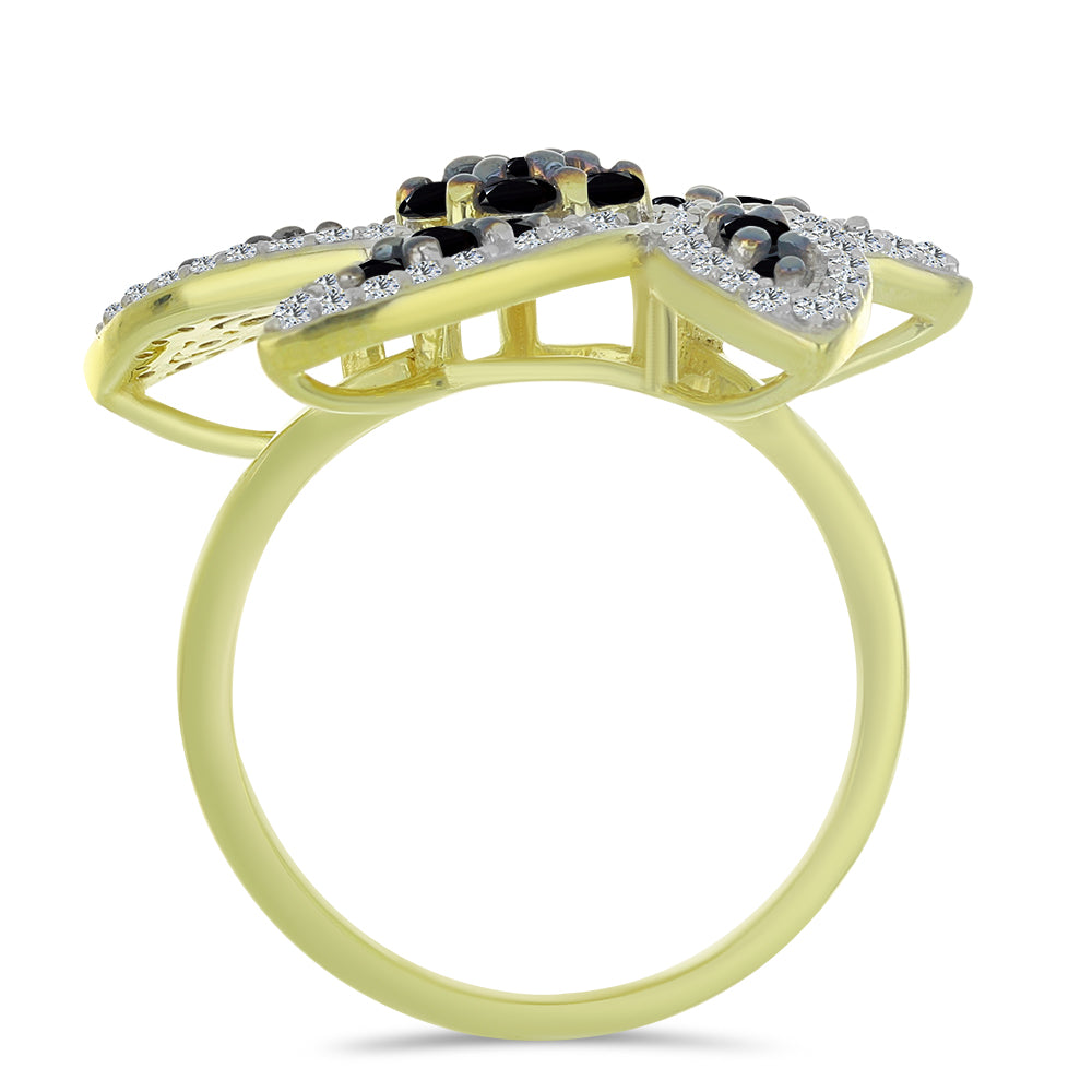 Pozlátený Strieborný Prsteň s Čiernym Spinelom a Bielym Topásom