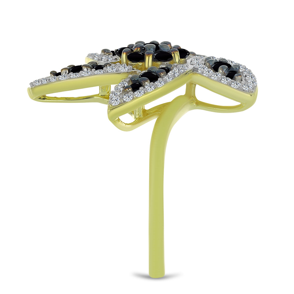 Pozlátený Strieborný Prsteň s Čiernym Spinelom a Bielym Topásom 4 