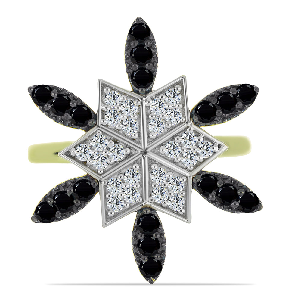 Pozlátený Strieborný Prsteň s Čiernym Spinelom a Bielym Topásom 1 