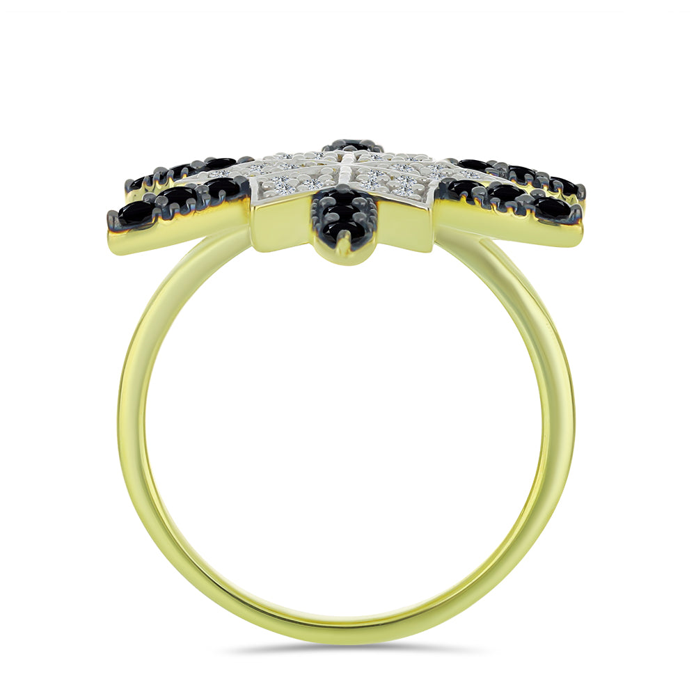 Pozlátený Strieborný Prsteň s Čiernym Spinelom a Bielym Topásom 2 