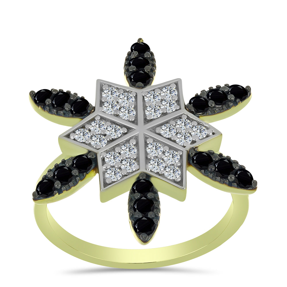 Pozlátený Strieborný Prsteň s Čiernym Spinelom a Bielym Topásom 3 