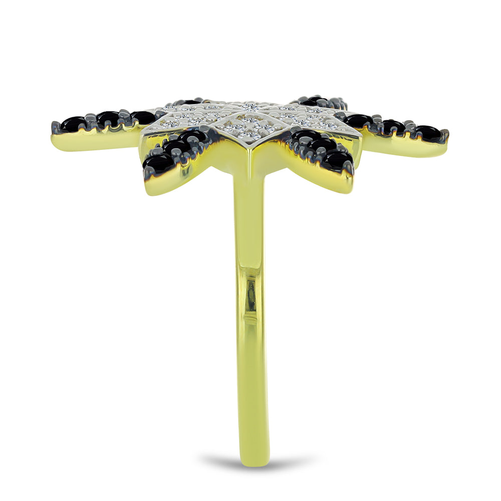 Pozlátený Strieborný Prsteň s Čiernym Spinelom a Bielym Topásom 4 