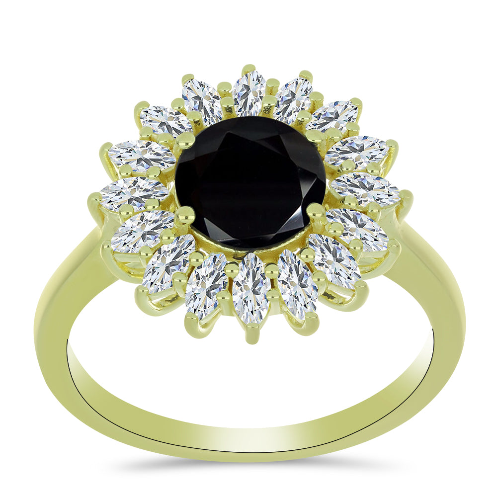 Pozlátený Strieborný Prsteň s Čiernym Spinelom a Bielym Topásom 3 