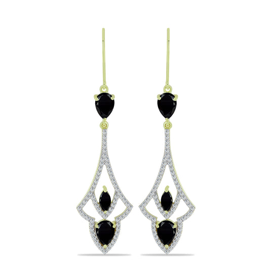 Pozlátené Strieborné Náušnice s Čiernym Spinelom a Bielym Topásom