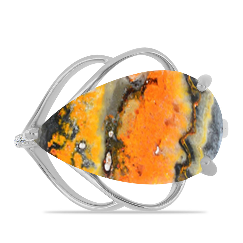 Strieborný Prsteň s Bumble Bee Jaspisom a Bielym Topásom