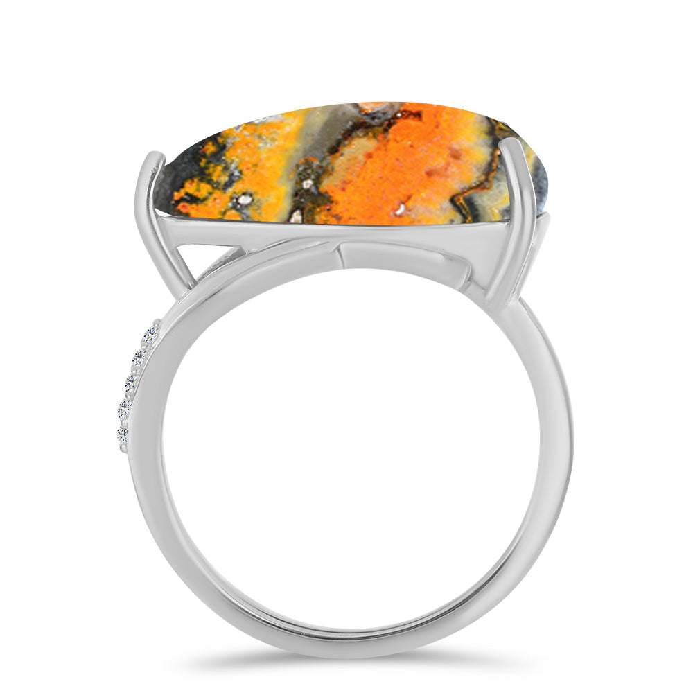 Strieborný Prsteň s Bumble Bee Jaspisom a Bielym Topásom