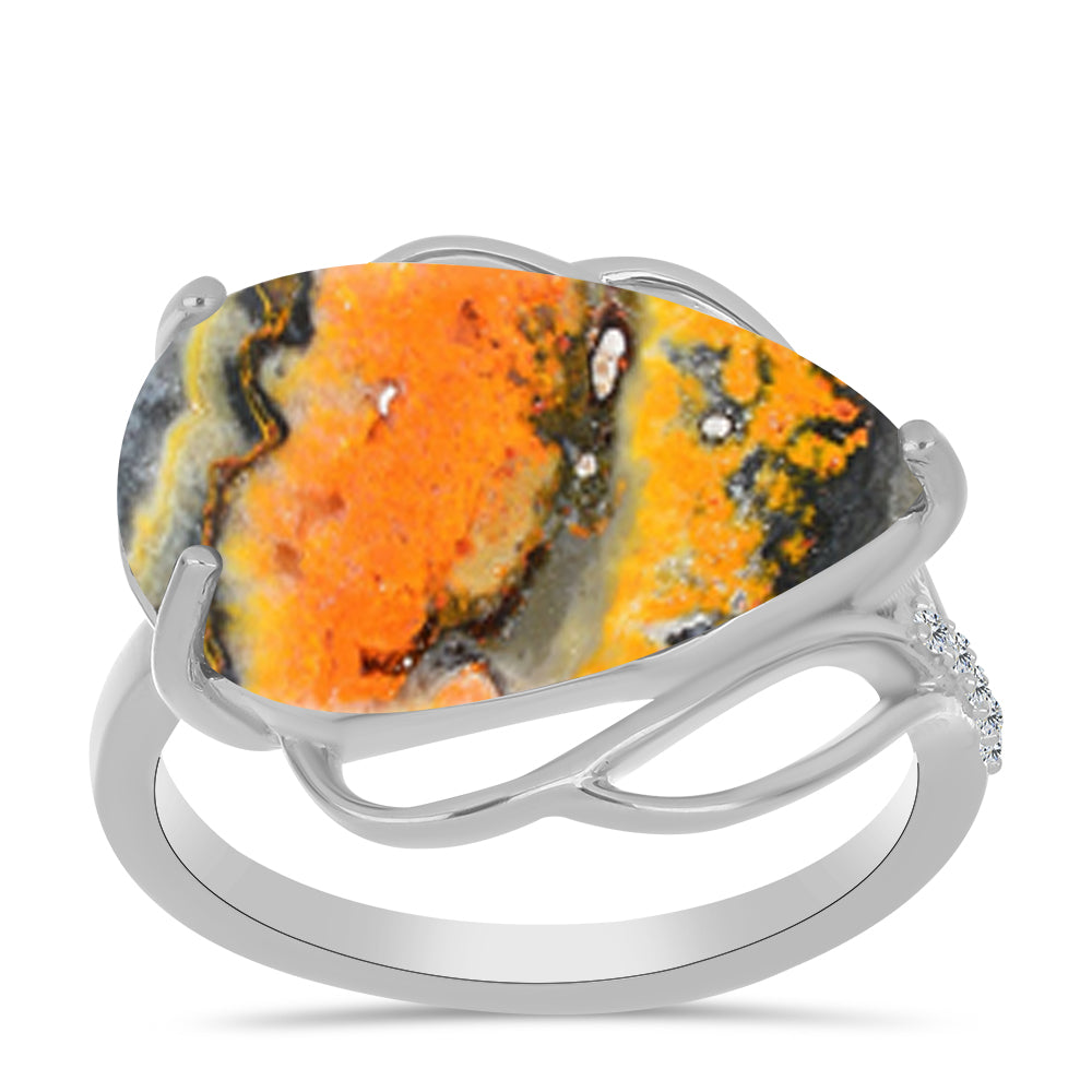 Strieborný Prsteň s Bumble Bee Jaspisom a Bielym Topásom