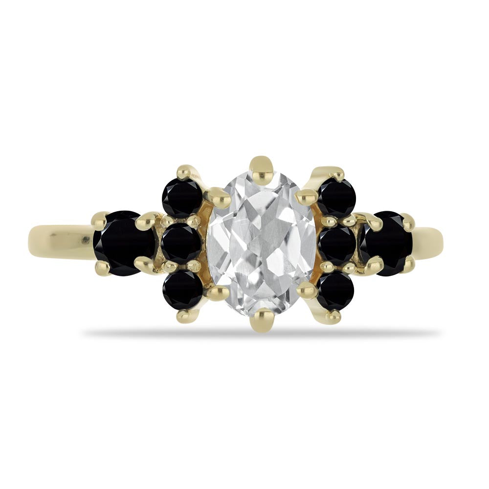 Pozlátený Strieborný Prsteň s Čiernym Spinelom a Bielym Topásom