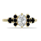 Pozlátený Strieborný Prsteň s Čiernym Spinelom a Bielym Topásom