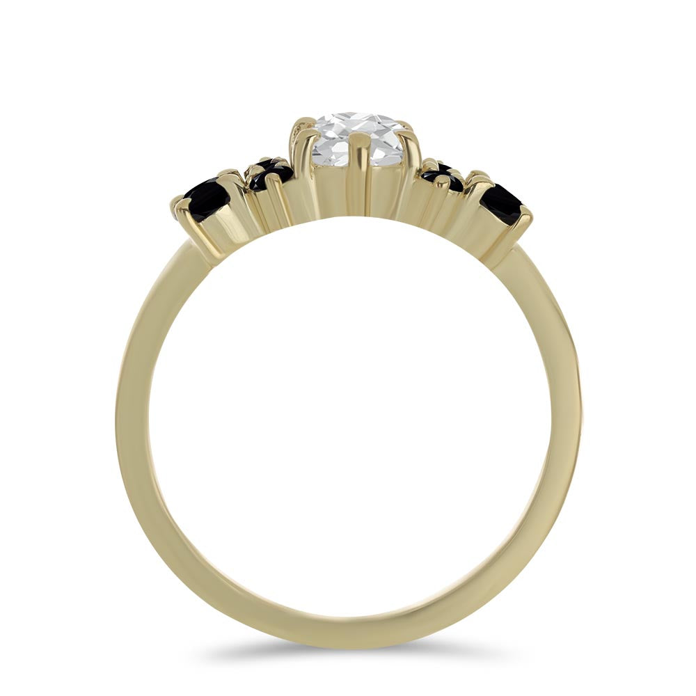 Pozlátený Strieborný Prsteň s Čiernym Spinelom a Bielym Topásom 2 