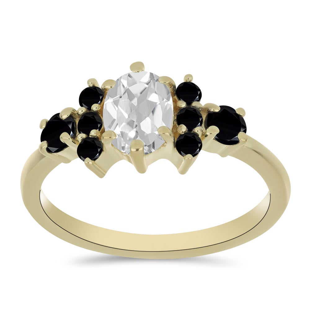 Pozlátený Strieborný Prsteň s Čiernym Spinelom a Bielym Topásom 3 