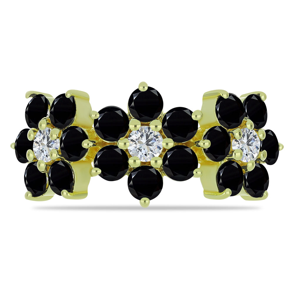 Pozlátený Strieborný Prsteň s Čiernym Spinelom a Bielym Topásom 1 