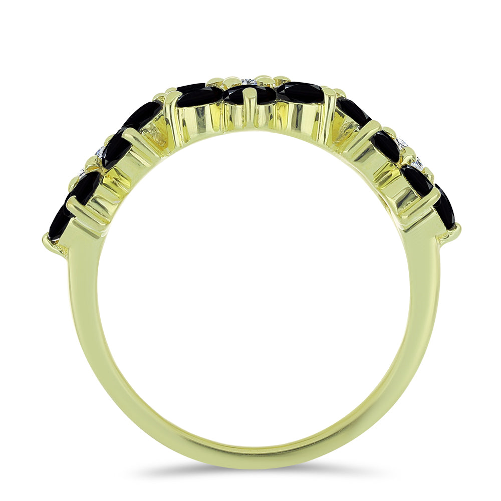 Pozlátený Strieborný Prsteň s Čiernym Spinelom a Bielym Topásom 2 