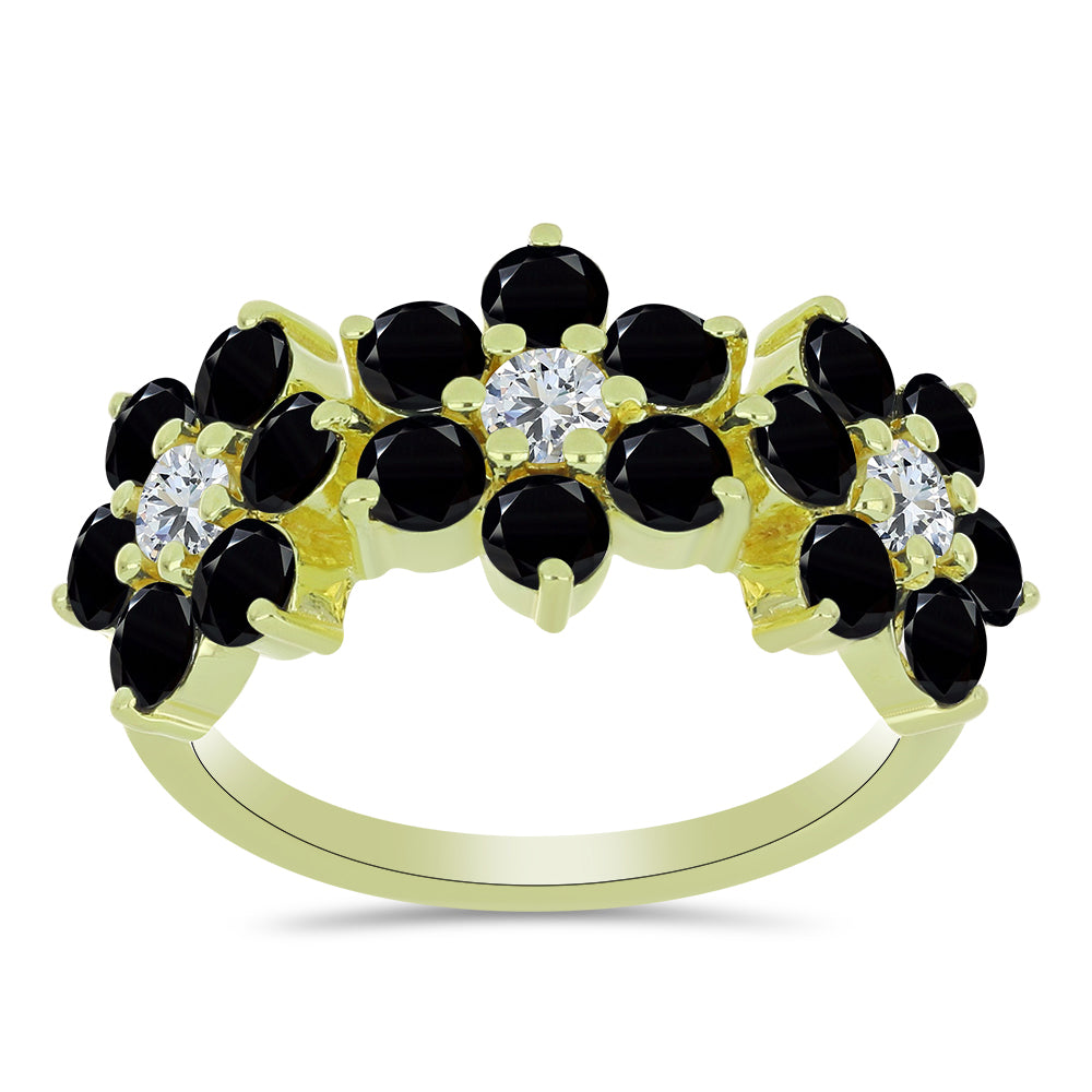 Pozlátený Strieborný Prsteň s Čiernym Spinelom a Bielym Topásom