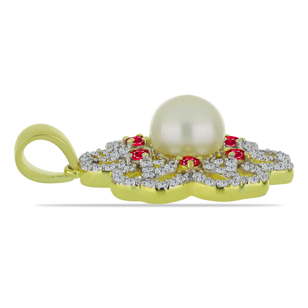 Pozlátený Strieborný Prívesok s so Sladkovodnou Bielou Perlou a Madagaskarským Rubínom 2 