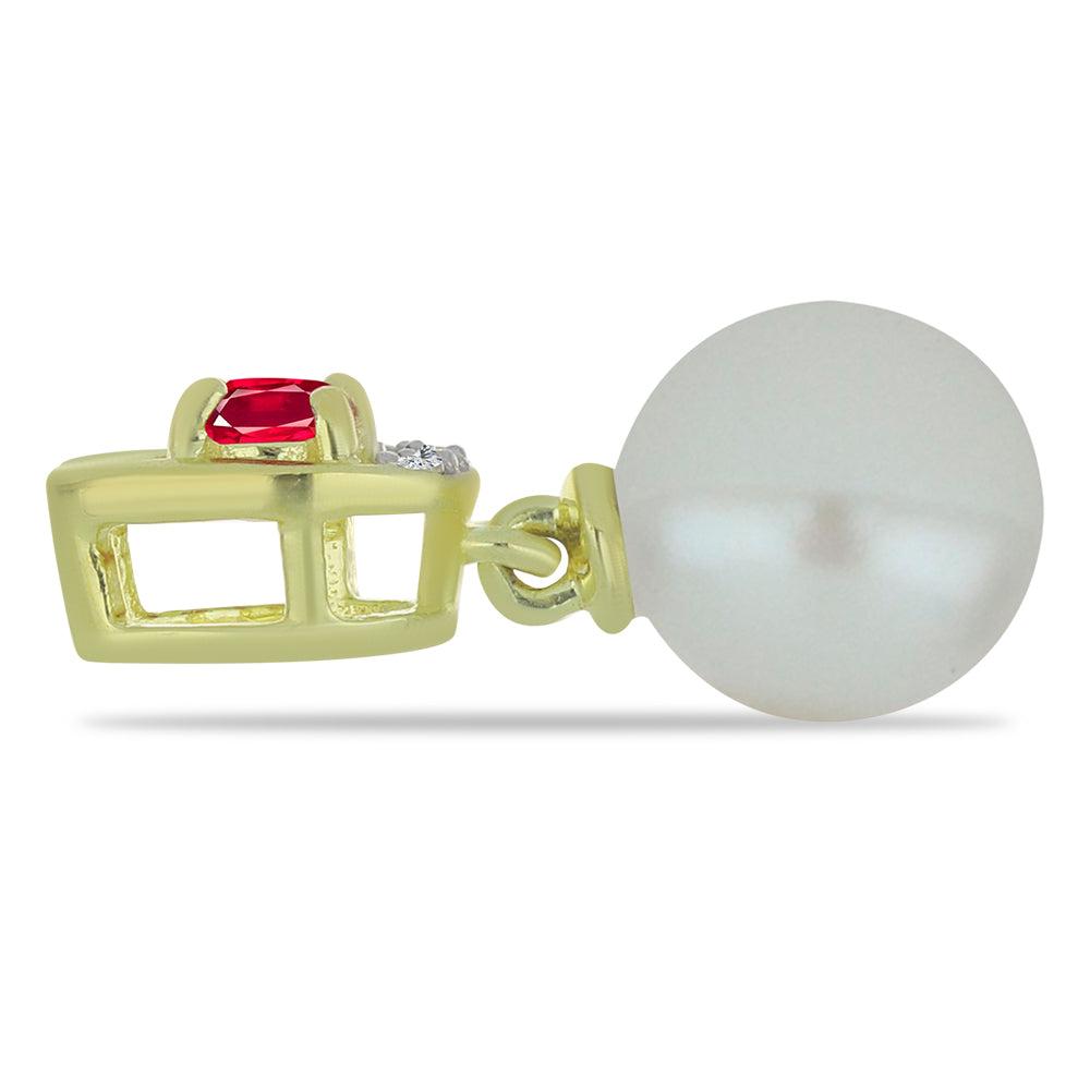Pozlátený Strieborný Prívesok s so Sladkovodnou Bielou Perlou a Madagaskarským Rubínom 2 