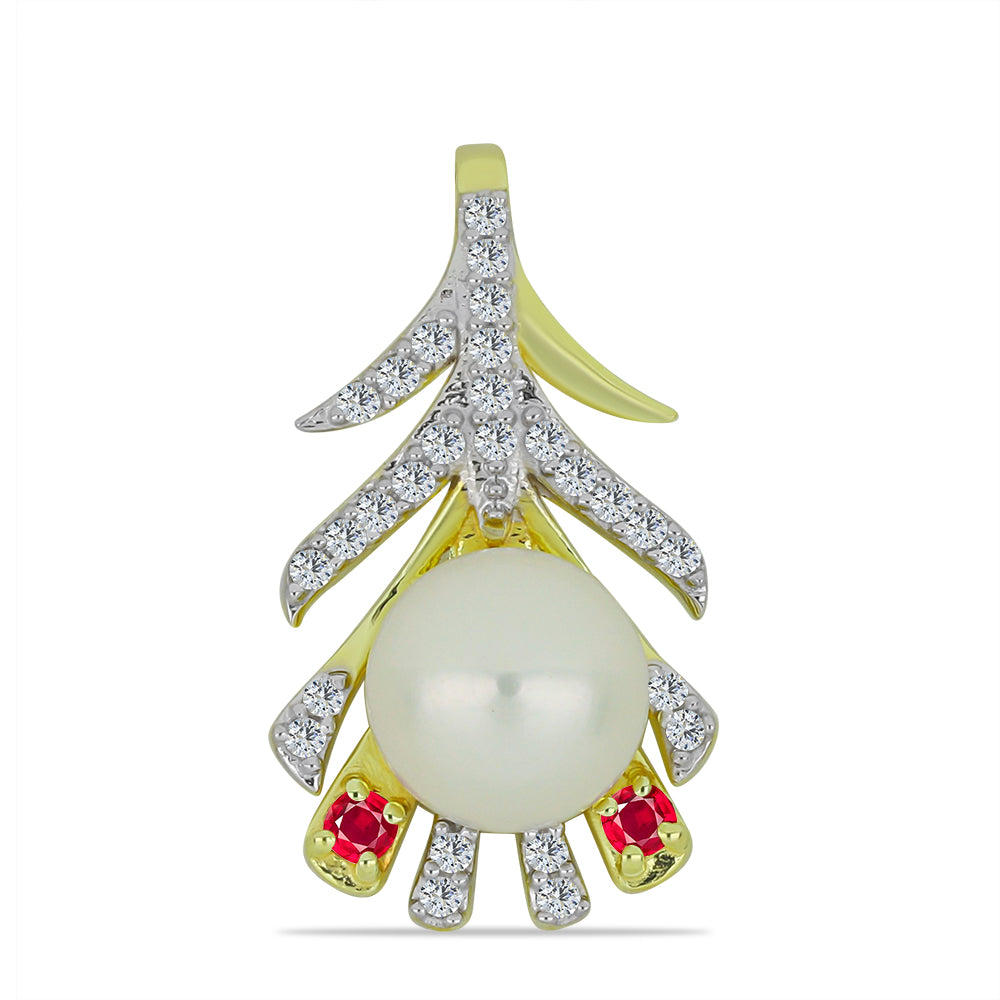 Pozlátený Strieborný Prívesok s so Sladkovodnou Bielou Perlou a Madagaskarským Rubínom 1 