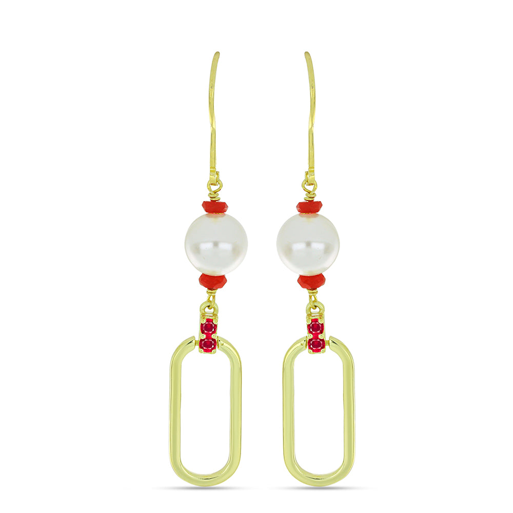 Pozlátené Strieborné Sada s so Sladkovodnou Bielou Perlou a Madagaskarským Rubínom ( Náhrdelník+Náušnice+Náramok ) 4 