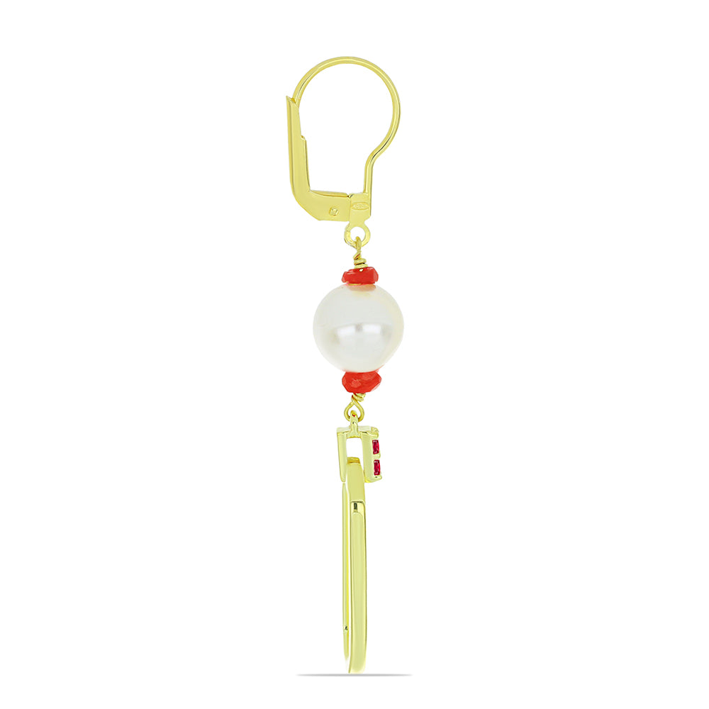 Pozlátené Strieborné Sada s so Sladkovodnou Bielou Perlou a Madagaskarským Rubínom ( Náhrdelník+Náušnice+Náramok )