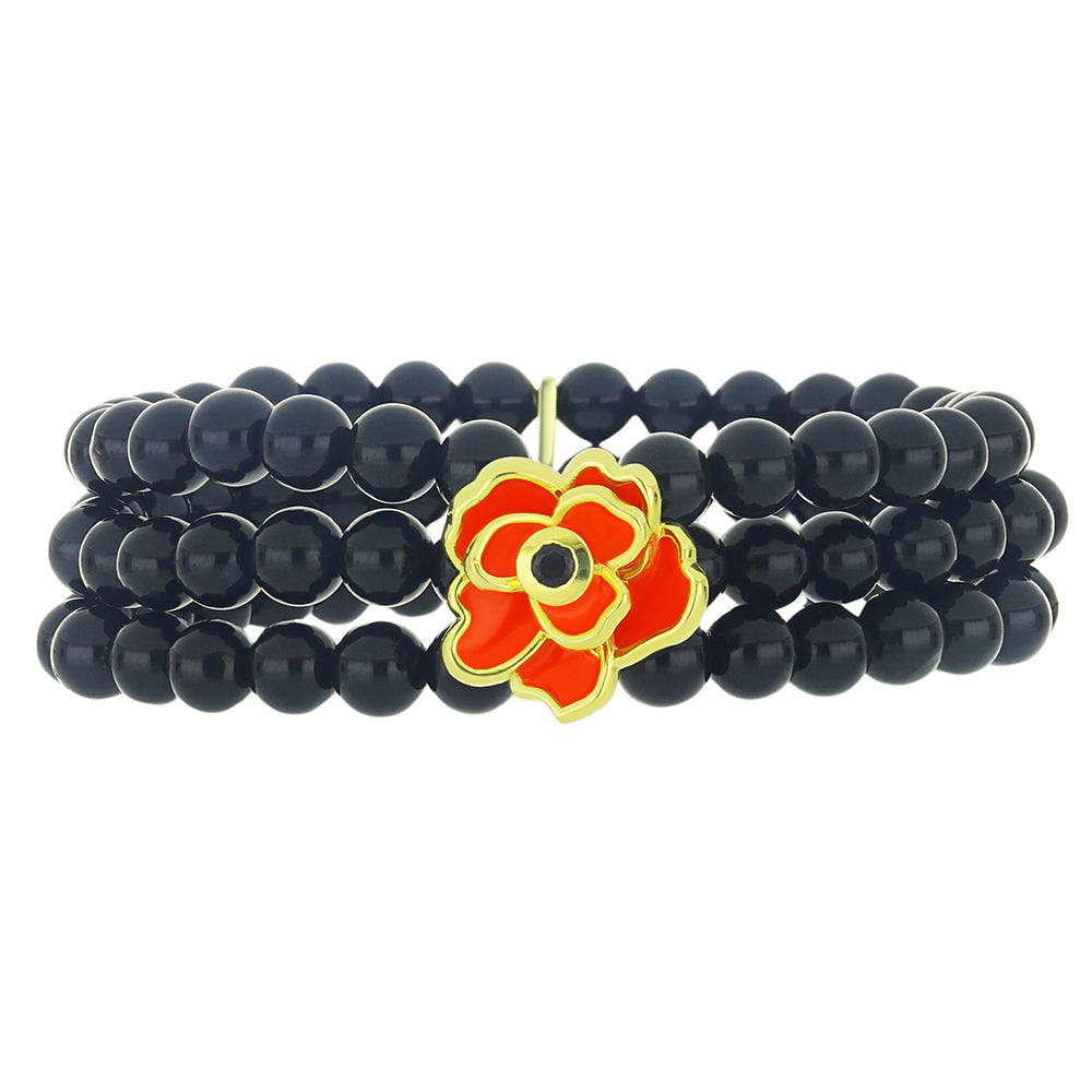 Pozlátený Strieborný Náramok s Čiernym Spinelom a so Smaltom 2 