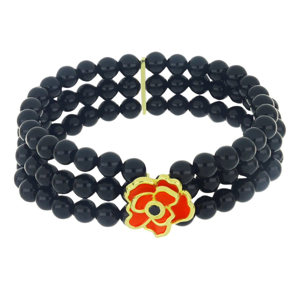 Pozlátený Strieborný Náramok s Čiernym Spinelom a so Smaltom 1 