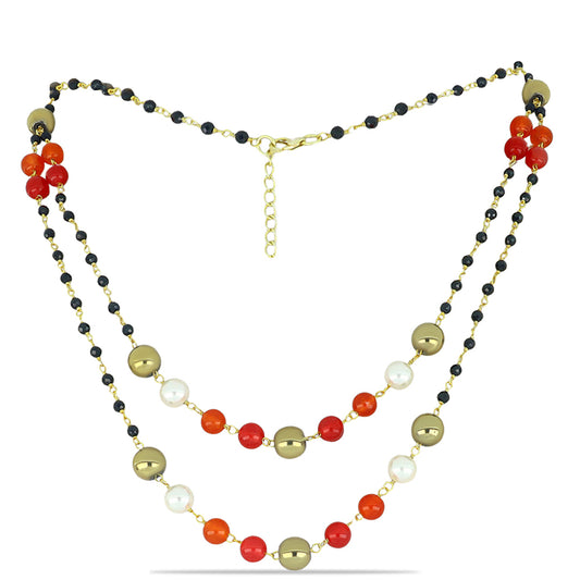 Pozlátený Strieborný Náhrdelník s Obsidianom a so Sladkovodnou Bielou Perlou