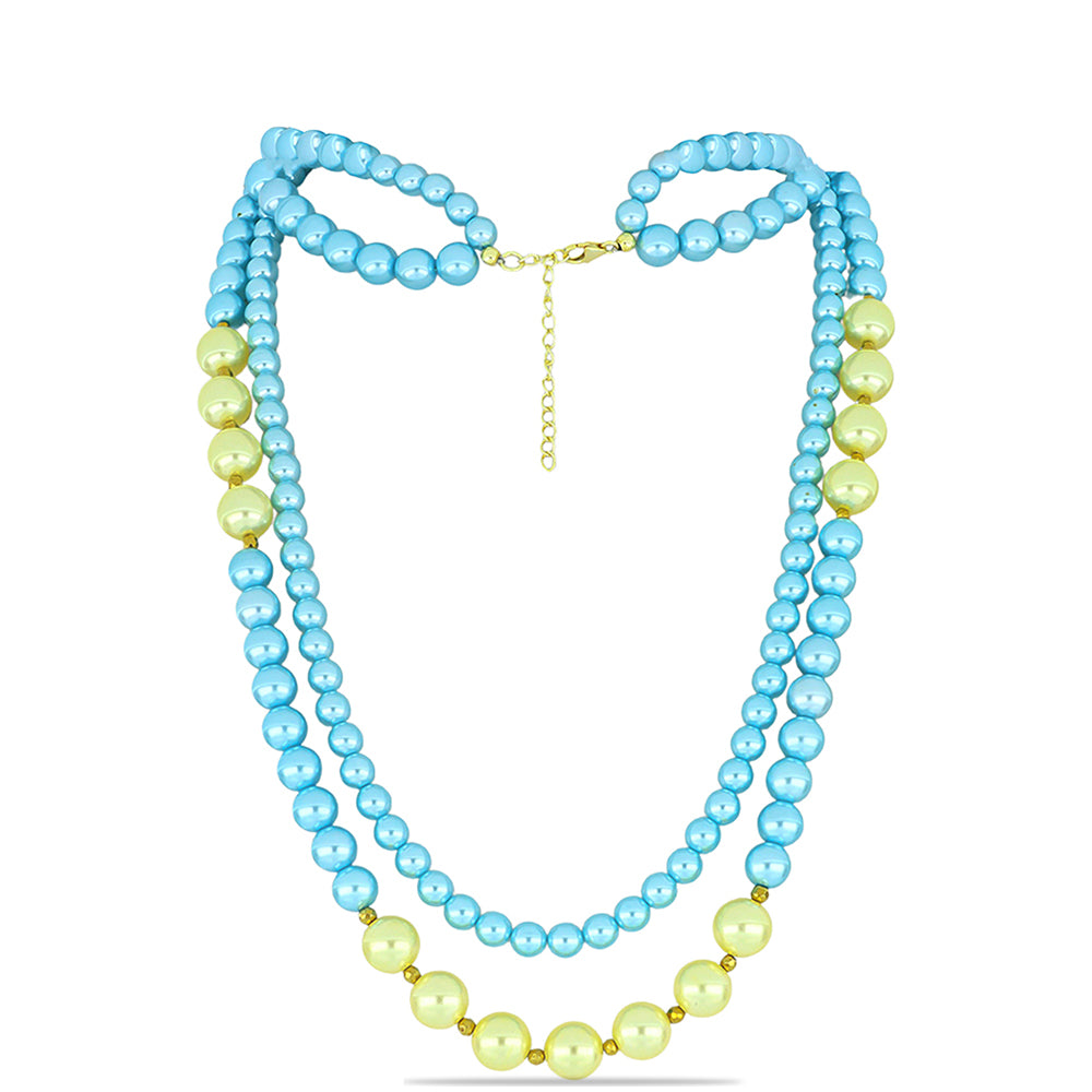 Pozlátený Strieborný Náhrdelník s so Modrá Sladkovodnou Perlou a Broskyňovou Sladkovodnou Perlou 1 