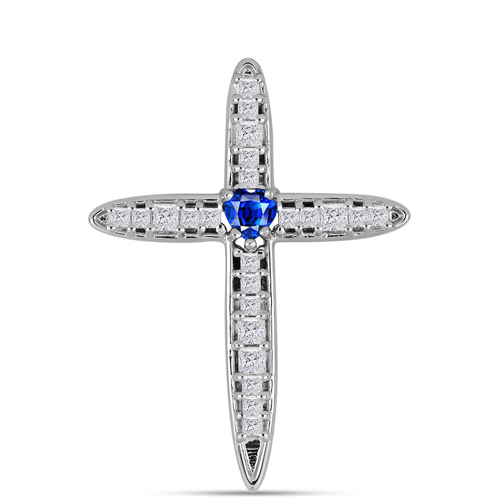 Kríž Strieborný Prívesok s Austrálskym Modrým Zafírom a Bielym Zirkónom