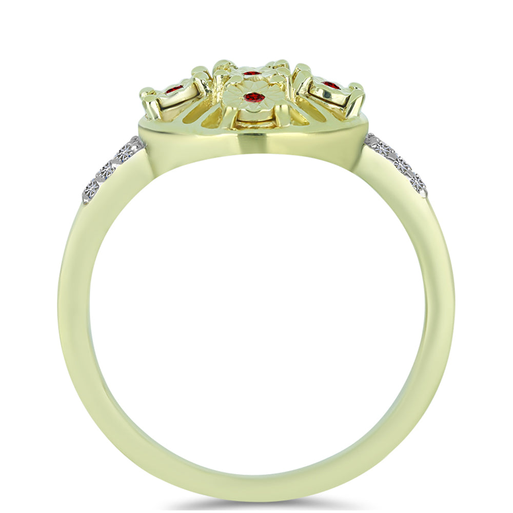 Pozlátený Strieborný Prsteň s Červeným Diamantom a Bielym Diamantom