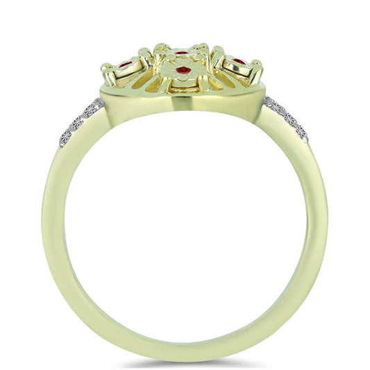 Pozlátený Strieborný Prsteň s Červeným Diamantom a Bielym Diamantom