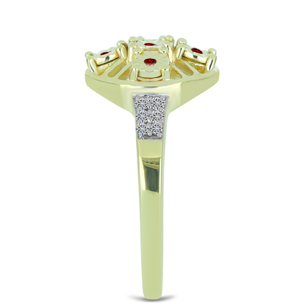 Pozlátený Strieborný Prsteň s Červeným Diamantom a Bielym Diamantom