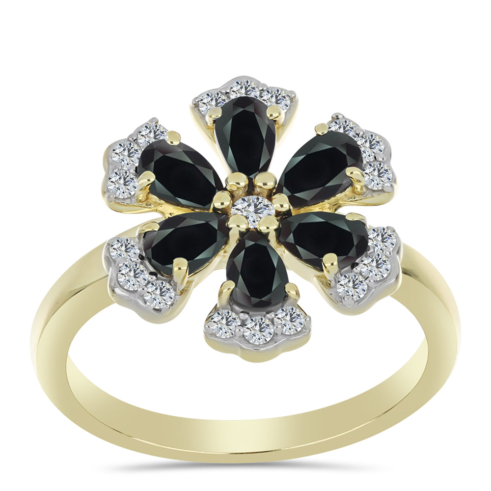 Pozlátený Strieborný Prsteň s Obsidianom a Bielym Topásom 3 