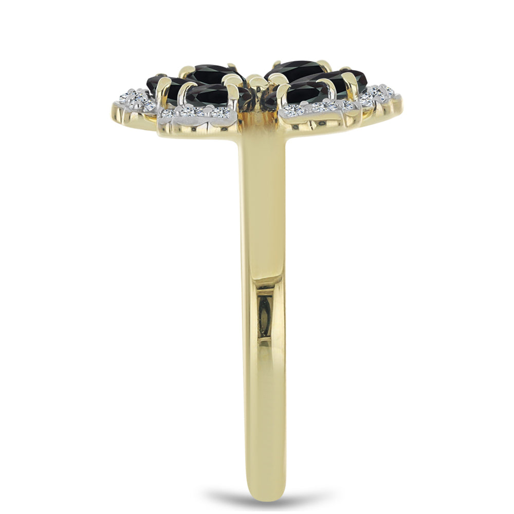 Pozlátený Strieborný Prsteň s Obsidianom a Bielym Topásom