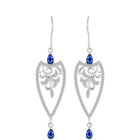 Strieborné Náušnice s Austrálskym Modrým Zafírom a Bielym Topásom