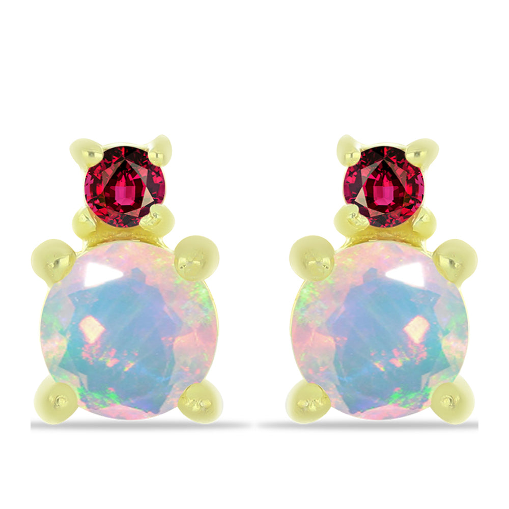 Pozlátené Strieborné Náušnice s Welo opálom a Chakra Turmalínom 1 