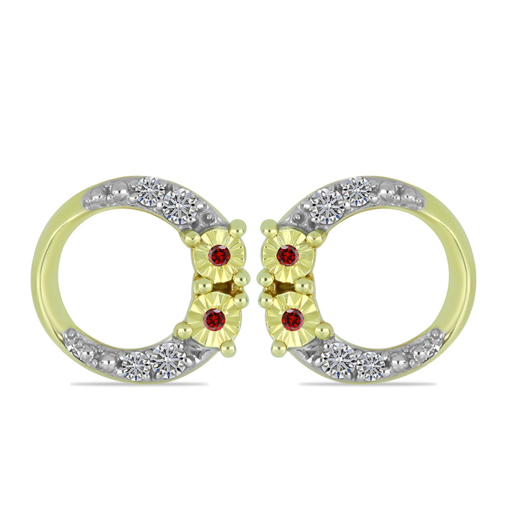 Pozlátené Strieborné Náušnice s Červeným Diamantom a Bielym Diamantom