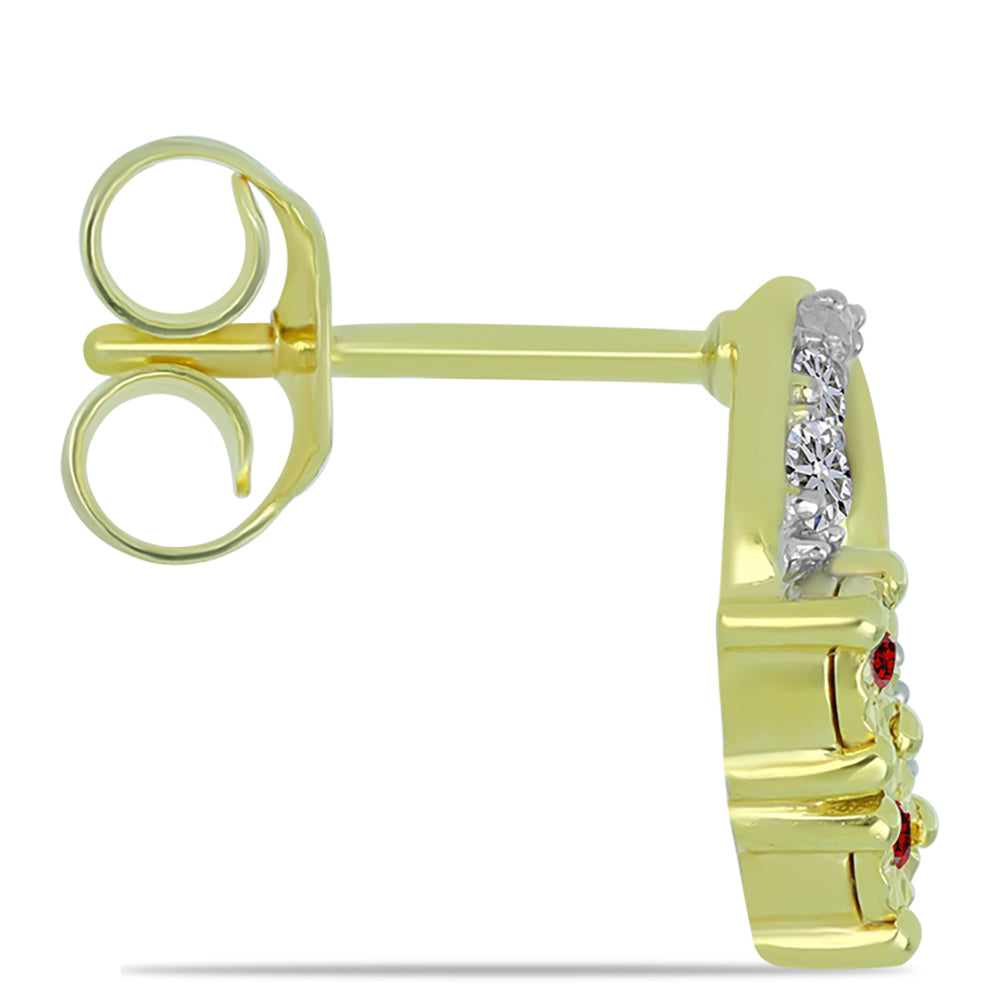 Pozlátené Strieborné Náušnice s Červeným Diamantom a Bielym Diamantom 2 