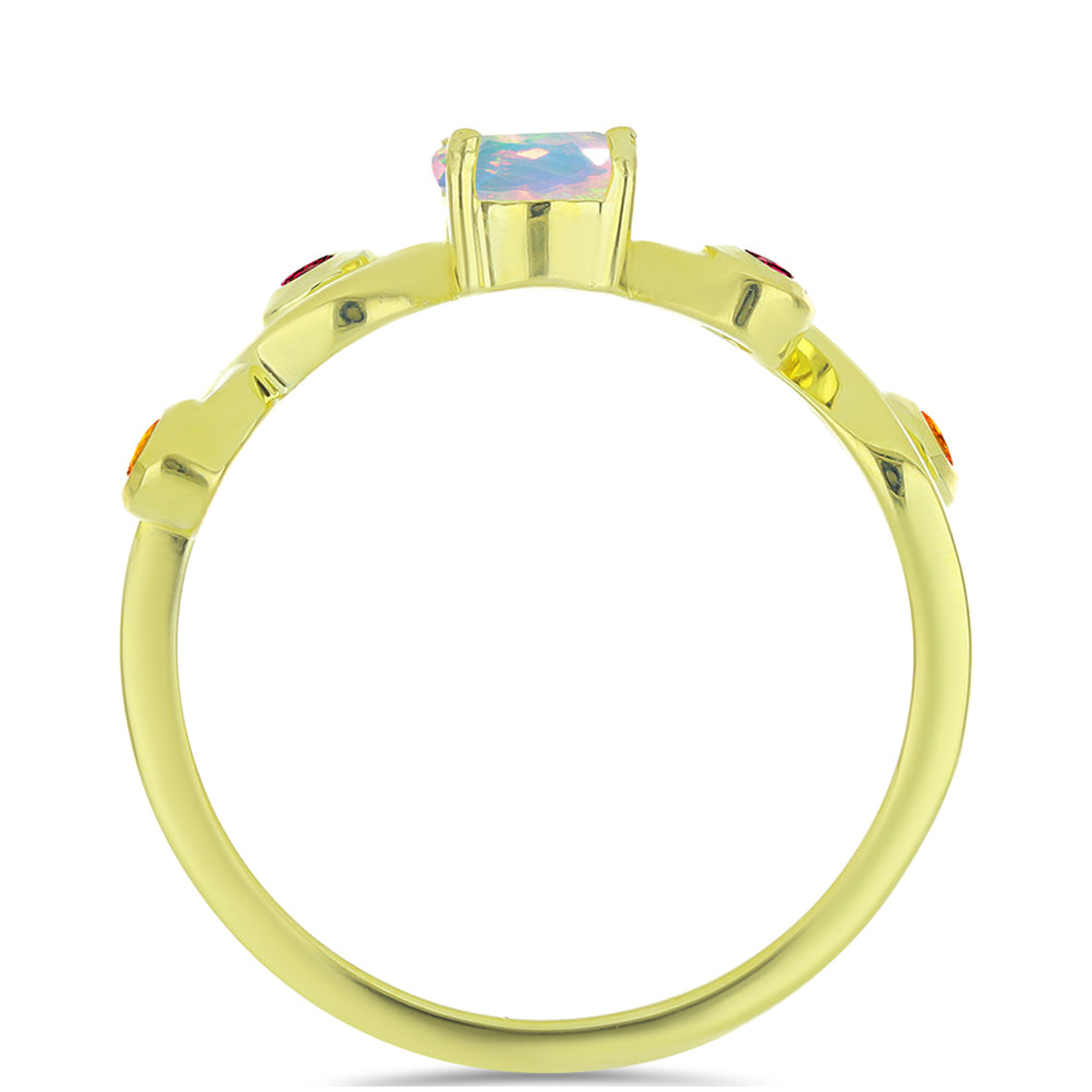 Pozlátený Strieborný Prsteň s Welo opálom a Chakra Turmalínom