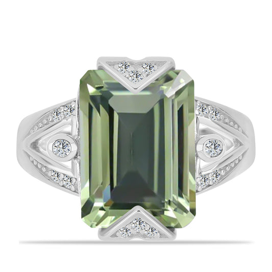 Strieborný Prsteň s so Zeleným Ametystom a Bielym Topásom