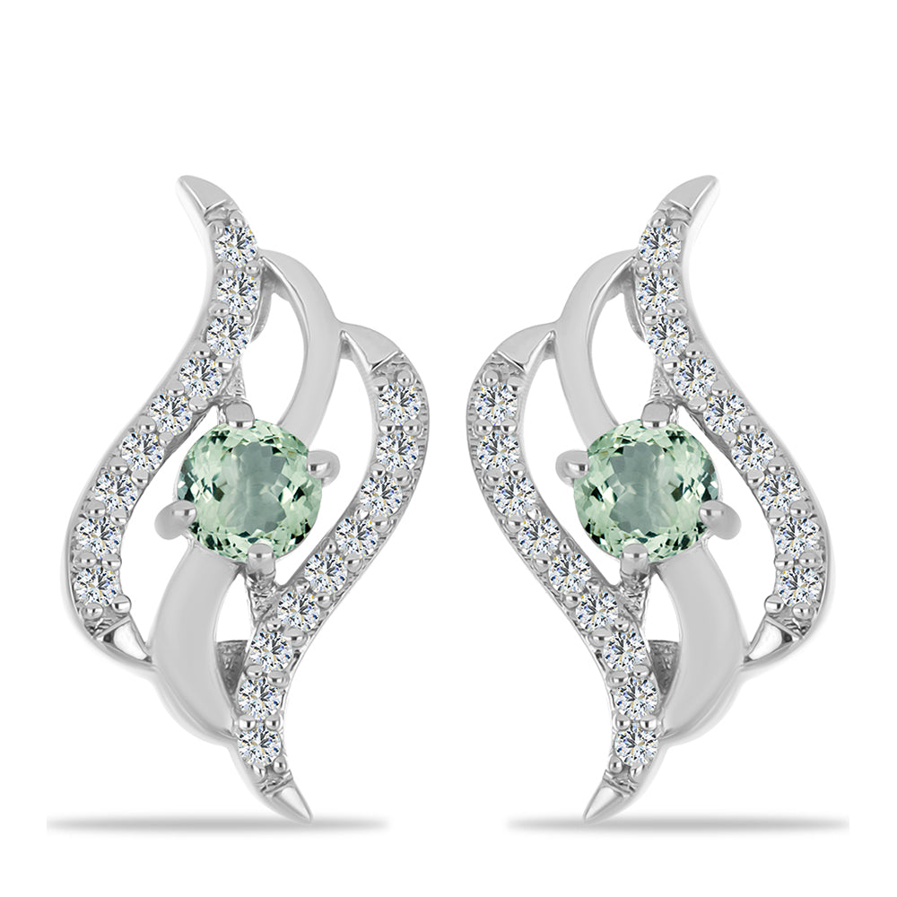 Strieborné Náušnice s so Zeleným Ametystom a Bielym Topásom 1 