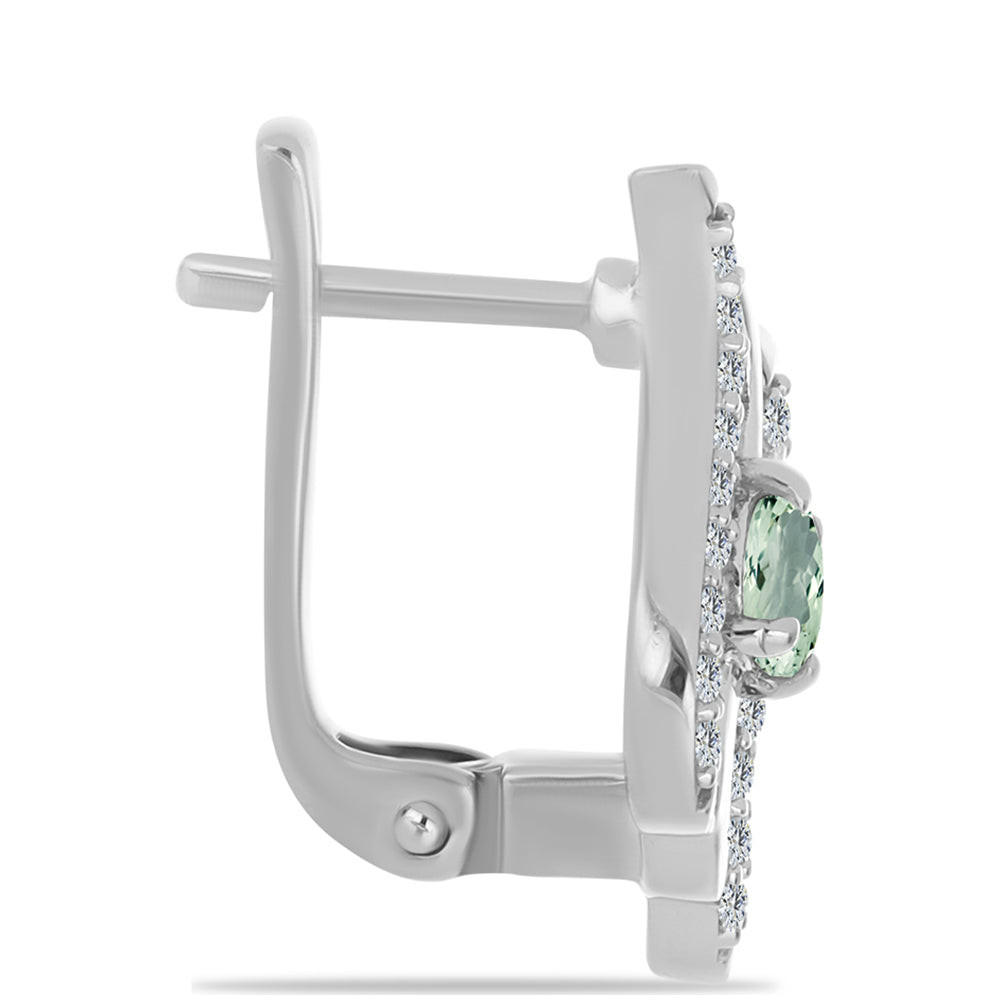 Strieborné Náušnice s so Zeleným Ametystom a Bielym Topásom