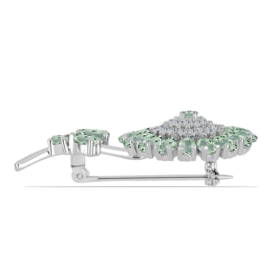 Strieborný Brošňa s so Zeleným Ametystom a Bielym Topásom