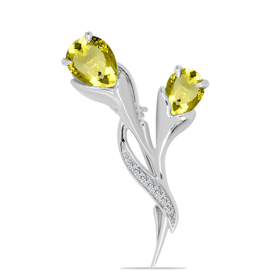 Strieborný Brošňa s Citrónovým Topásom a Bielym Topásom