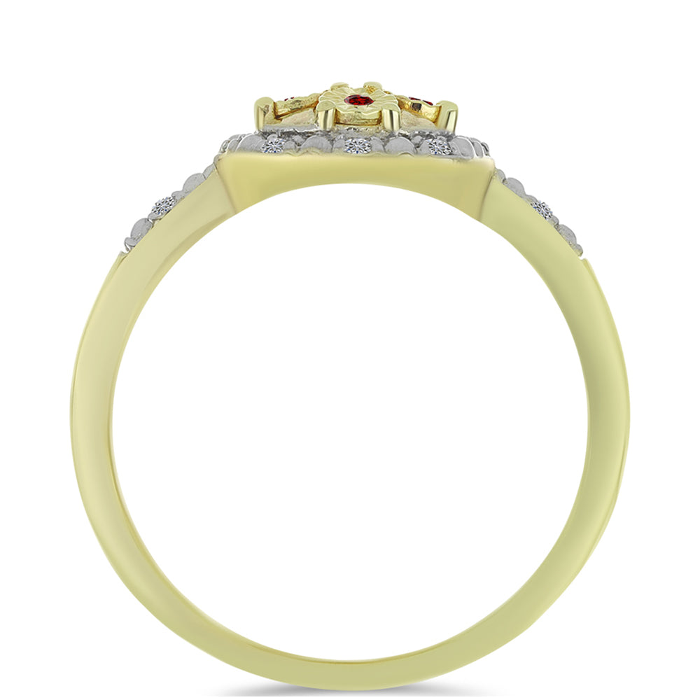 Pozlátený Strieborný Prsteň s Červeným Diamantom a Bielym Diamantom