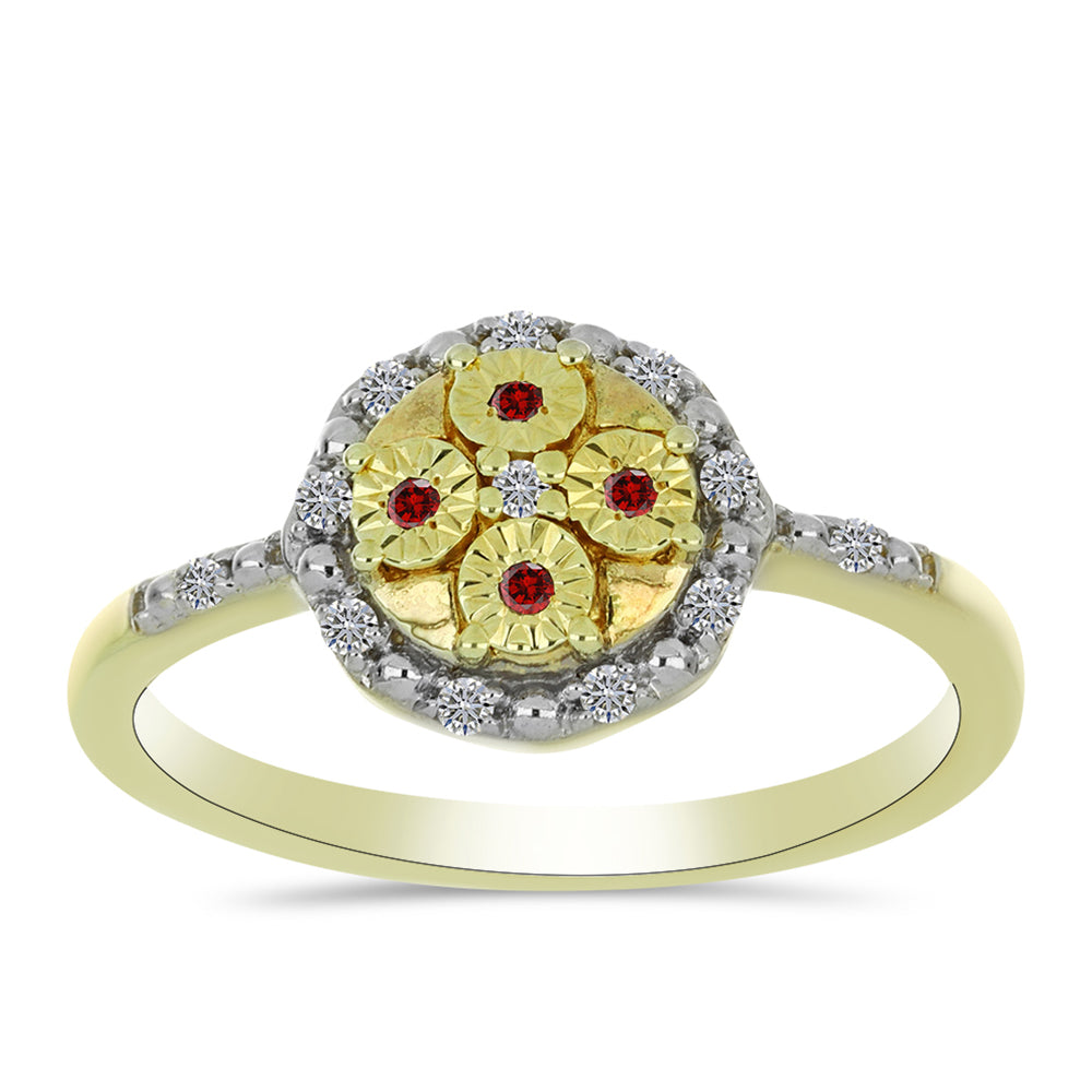 Pozlátený Strieborný Prsteň s Červeným Diamantom a Bielym Diamantom 3 