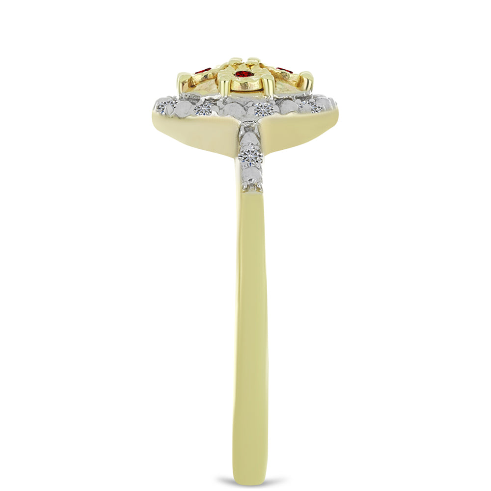 Pozlátený Strieborný Prsteň s Červeným Diamantom a Bielym Diamantom 4 