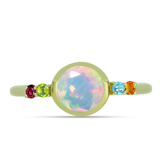 Pozlátený Strieborný Prsteň s Welo opálom a Chakra Turmalínom